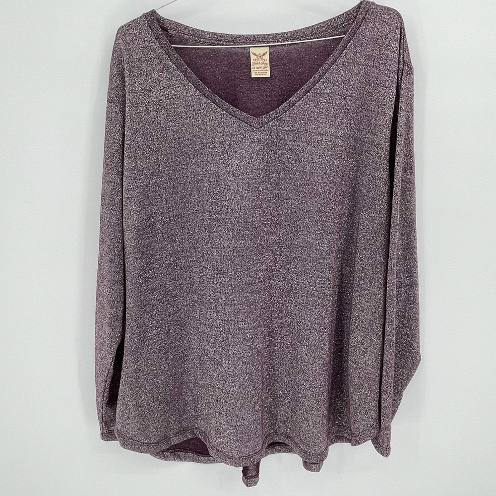 Faded Glory Women's Purple Pearl Metallic Knit V-Neck Long Sleeve Top Size 4X